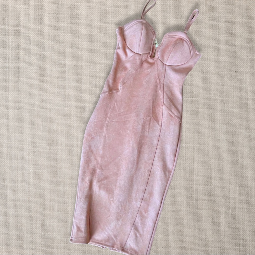 Pink suede stretch midi dress S